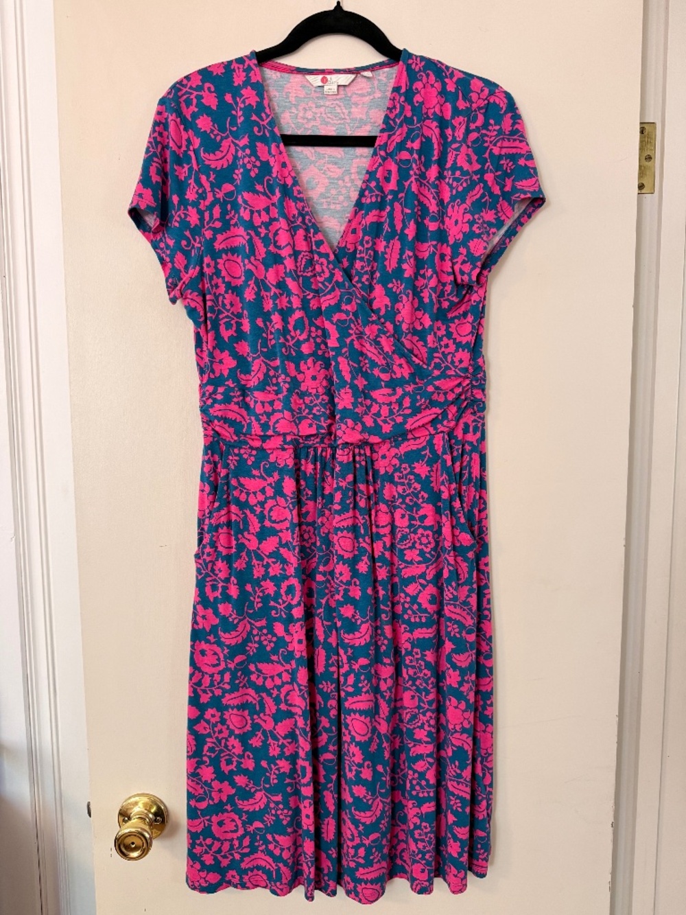 Boden Lola Jersey Wrap Dress | US 12R | Pink & Blue Floral | Faux Wrap | EUC